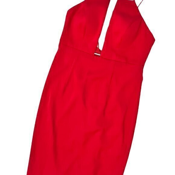 🎉PRICE REDUCED🎉 Aidan Mattox Spaghetti Strap V-Neck Satin Gown Red 6 Backless - Picture 6 of 16